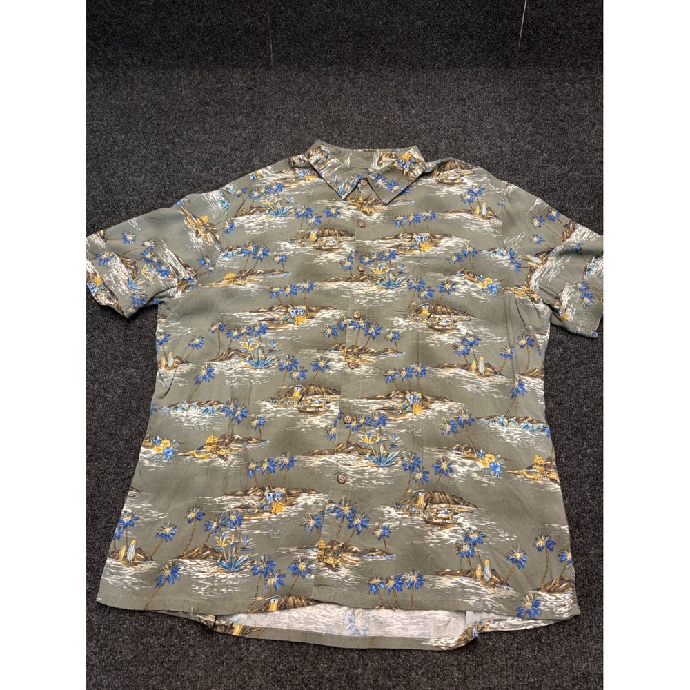 Batik Bay Mens XL Tropical Island Palm Tree Rayon Short Sleeve Aloha Shirt Olive